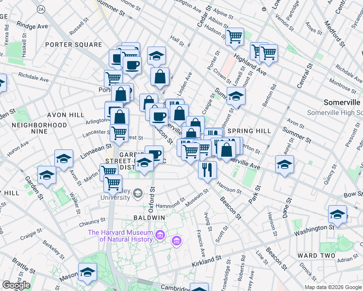 map of restaurants, bars, coffee shops, grocery stores, and more near 693 Somerville Avenue in Somerville