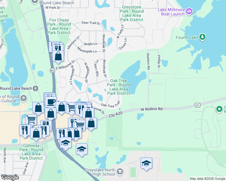 map of restaurants, bars, coffee shops, grocery stores, and more near 2028 Hardwood Path in Lake Villa