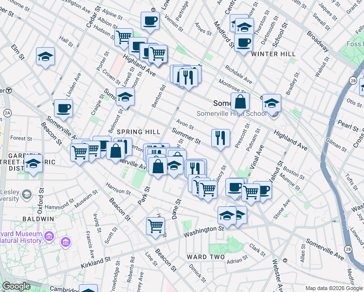map of restaurants, bars, coffee shops, grocery stores, and more near 7 Carter Terrace in Somerville