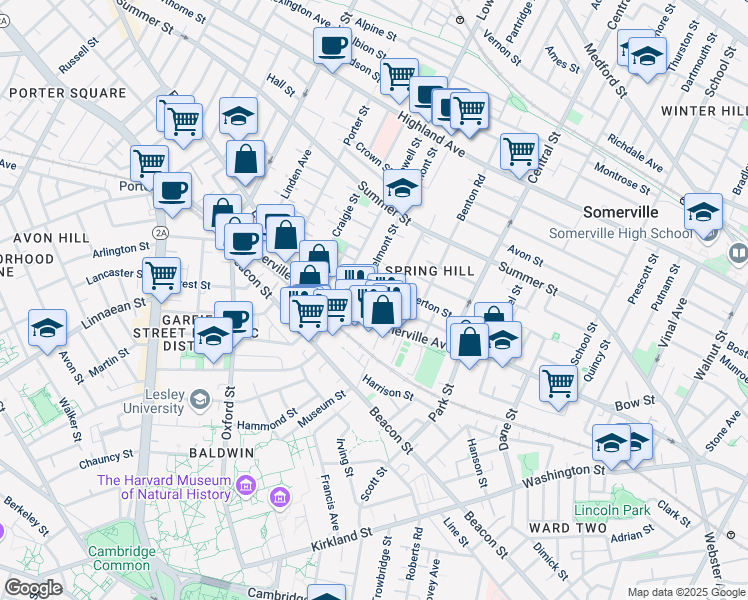 map of restaurants, bars, coffee shops, grocery stores, and more near 22 Belmont Street in Somerville