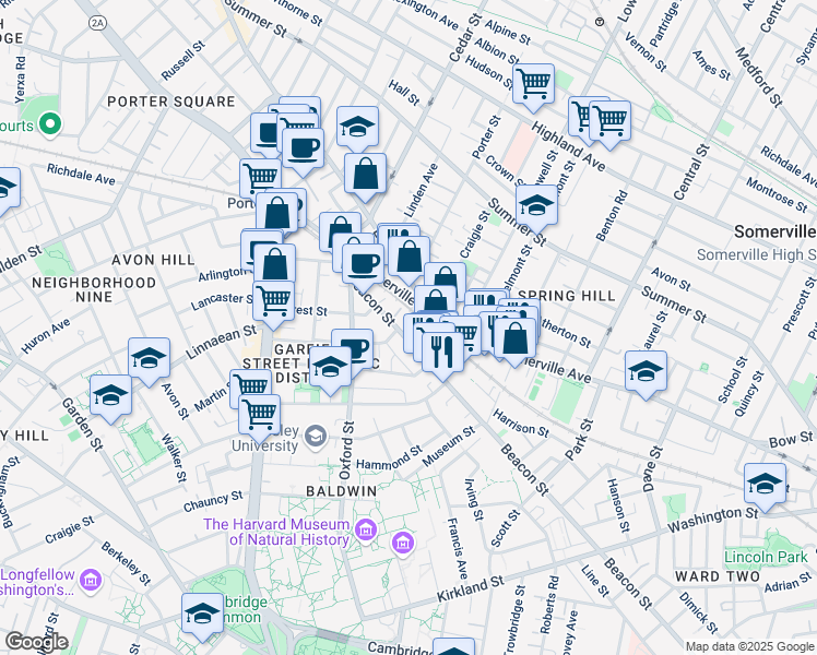 map of restaurants, bars, coffee shops, grocery stores, and more near 693 Somerville Avenue in Somerville