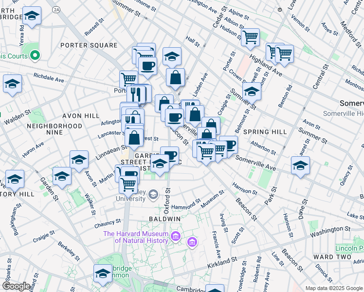 map of restaurants, bars, coffee shops, grocery stores, and more near in Somerville