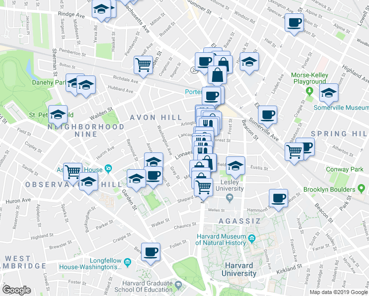 map of restaurants, bars, coffee shops, grocery stores, and more near 15 Humboldt Street in Cambridge