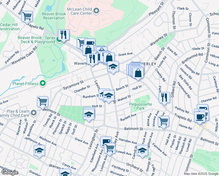 map of restaurants, bars, coffee shops, grocery stores, and more near 103 White Street in Belmont