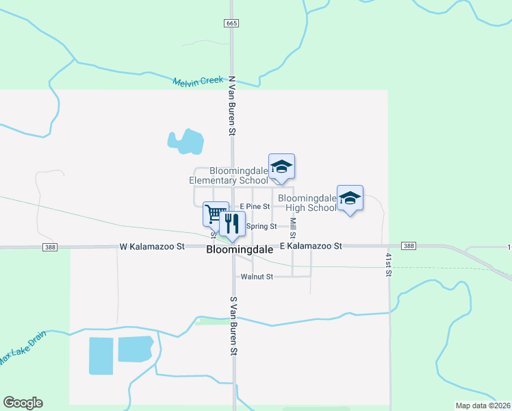 map of restaurants, bars, coffee shops, grocery stores, and more near 311 South Chestnut Street in Bloomingdale