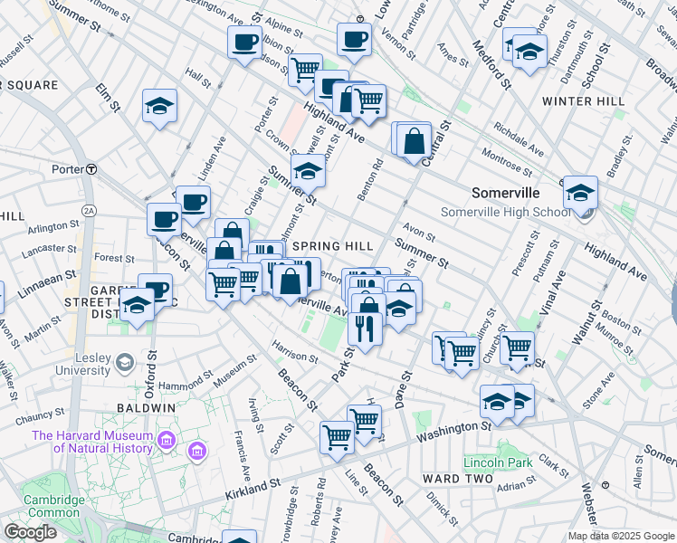 map of restaurants, bars, coffee shops, grocery stores, and more near in Somerville