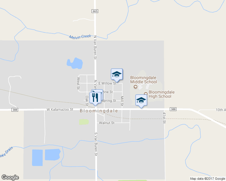 map of restaurants, bars, coffee shops, grocery stores, and more near 315 Cherry Street in Bloomingdale