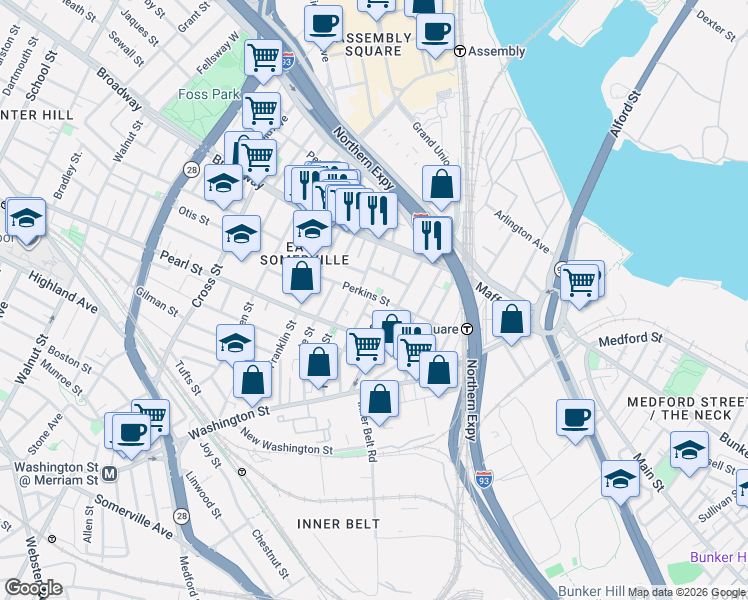 map of restaurants, bars, coffee shops, grocery stores, and more near 20 Lincoln Avenue in Somerville