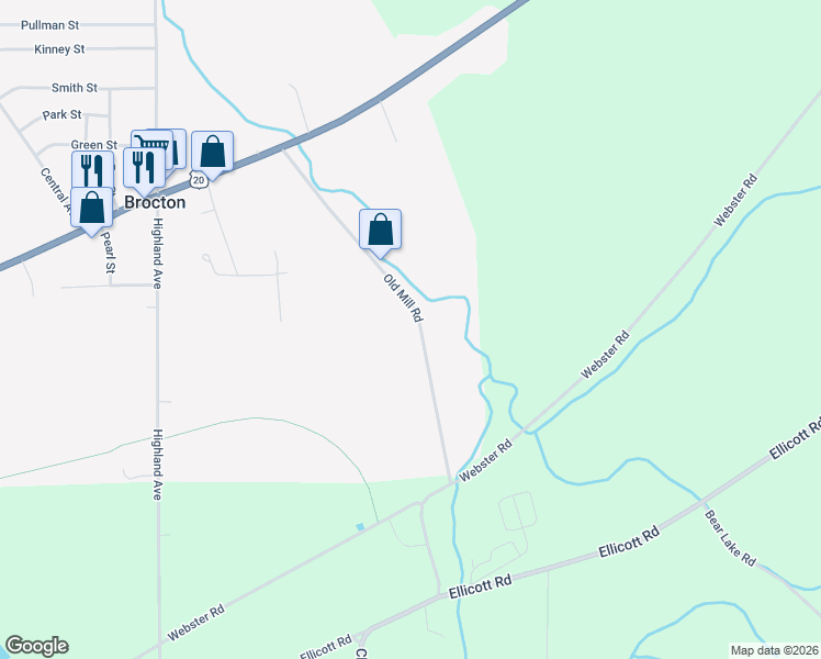 map of restaurants, bars, coffee shops, grocery stores, and more near 85 Old Mill Road in Brocton