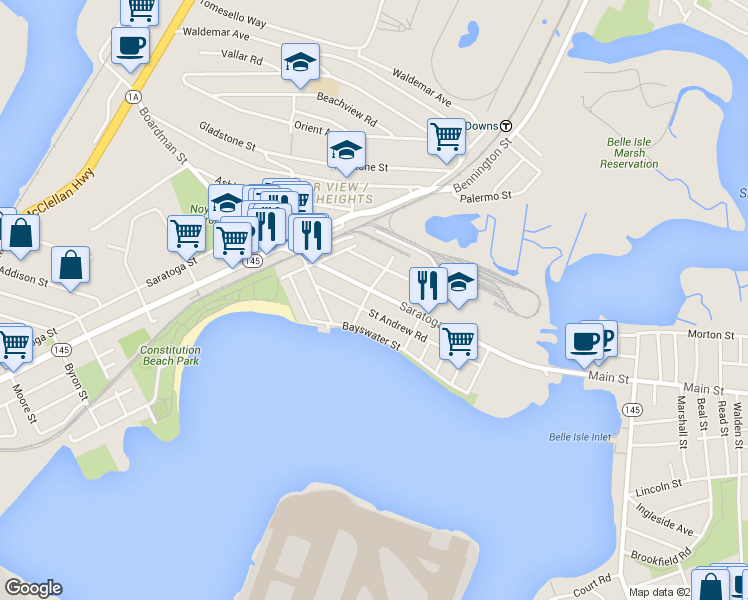 map of restaurants, bars, coffee shops, grocery stores, and more near 37 Saint Edward Road in Boston