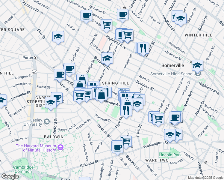 map of restaurants, bars, coffee shops, grocery stores, and more near in Somerville