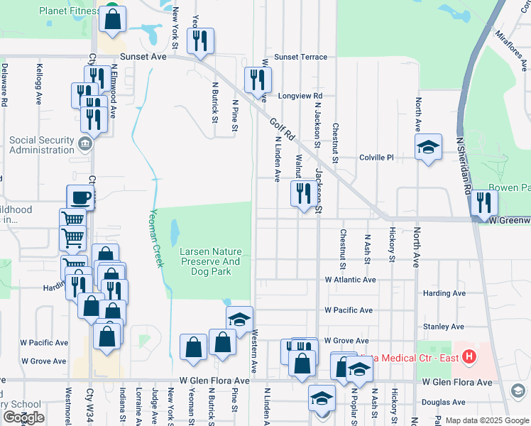 map of restaurants, bars, coffee shops, grocery stores, and more near 1816 North Linden Avenue in Waukegan