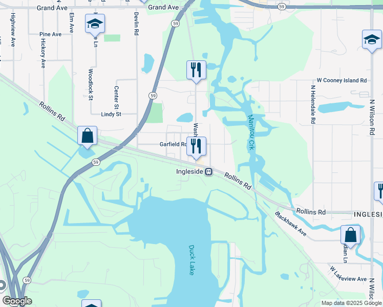 map of restaurants, bars, coffee shops, grocery stores, and more near 124 Washington Street in Ingleside