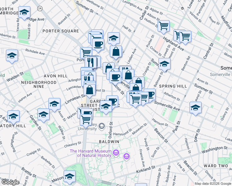 map of restaurants, bars, coffee shops, grocery stores, and more near in Somerville