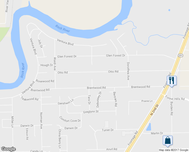 map of restaurants, bars, coffee shops, grocery stores, and more near 803 Otto Road in Machesney Park