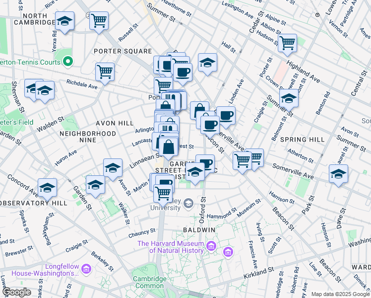 map of restaurants, bars, coffee shops, grocery stores, and more near 9 Forest Street in Cambridge