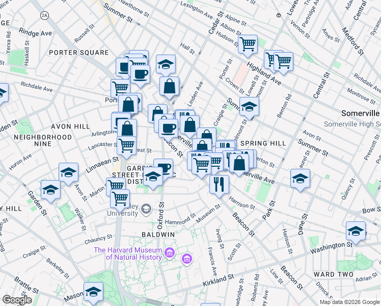 map of restaurants, bars, coffee shops, grocery stores, and more near 693 Somerville Avenue in Somerville