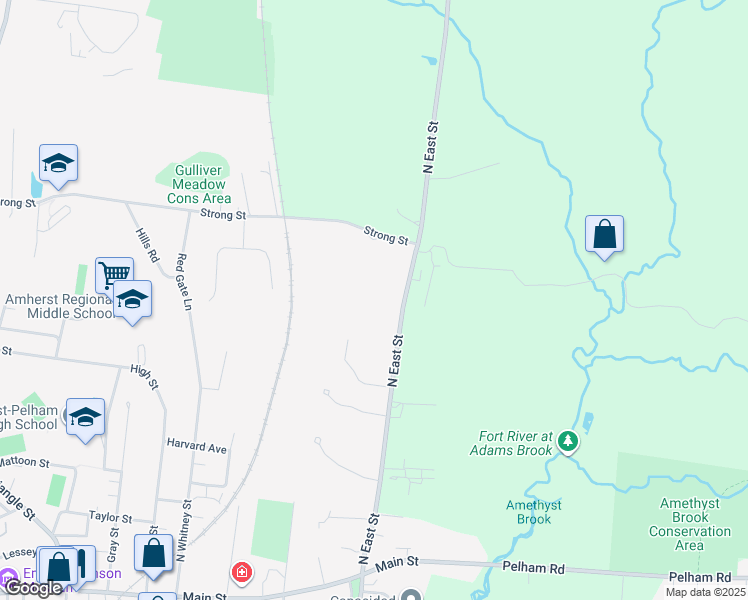 map of restaurants, bars, coffee shops, grocery stores, and more near 232 North East Street in Amherst