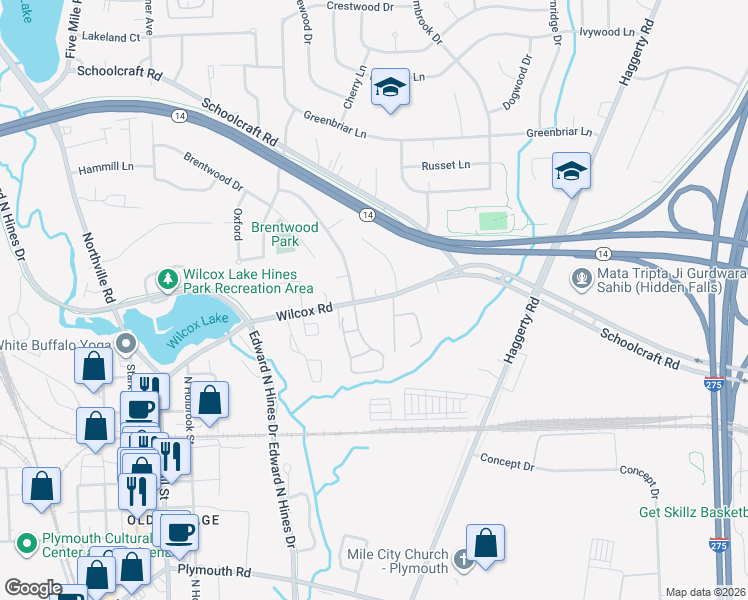 map of restaurants, bars, coffee shops, grocery stores, and more near 14251 Princeton Drive in Plymouth