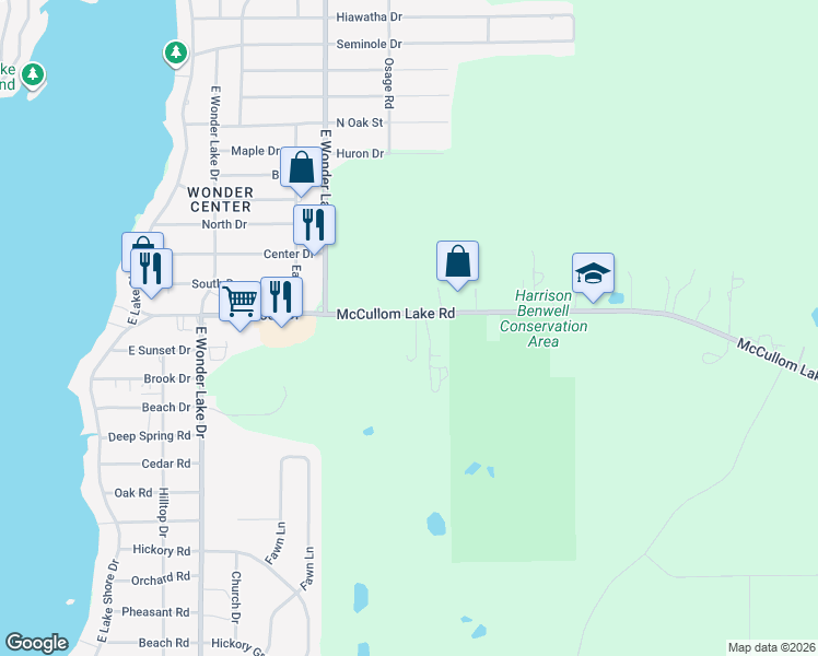 map of restaurants, bars, coffee shops, grocery stores, and more near 7003 McCullom Lake Road in Wonder Lake