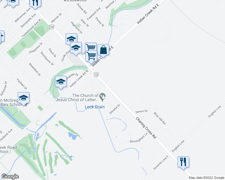 map of restaurants, bars, coffee shops, grocery stores, and more near 879 Charing Cross Road in Chatham