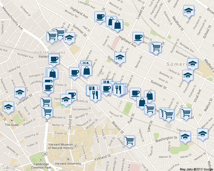 map of restaurants, bars, coffee shops, grocery stores, and more near 22 Belmont Street in Somerville