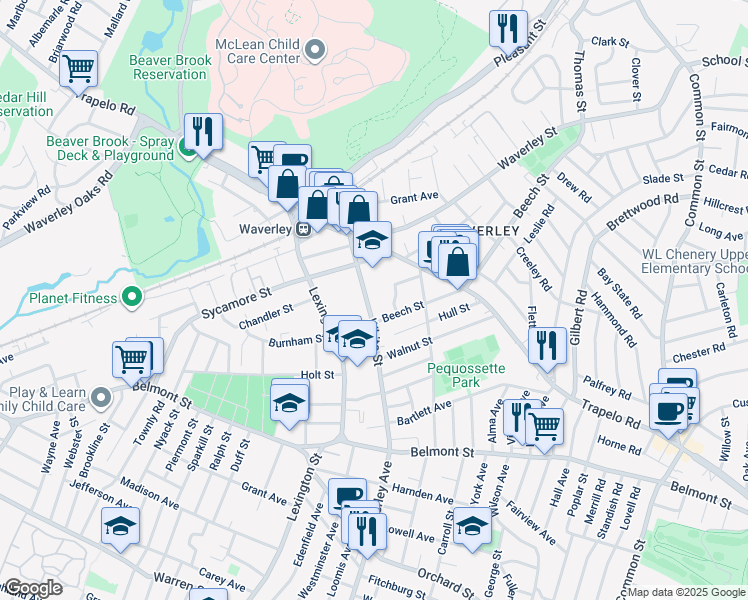 map of restaurants, bars, coffee shops, grocery stores, and more near 103 White Street in Belmont