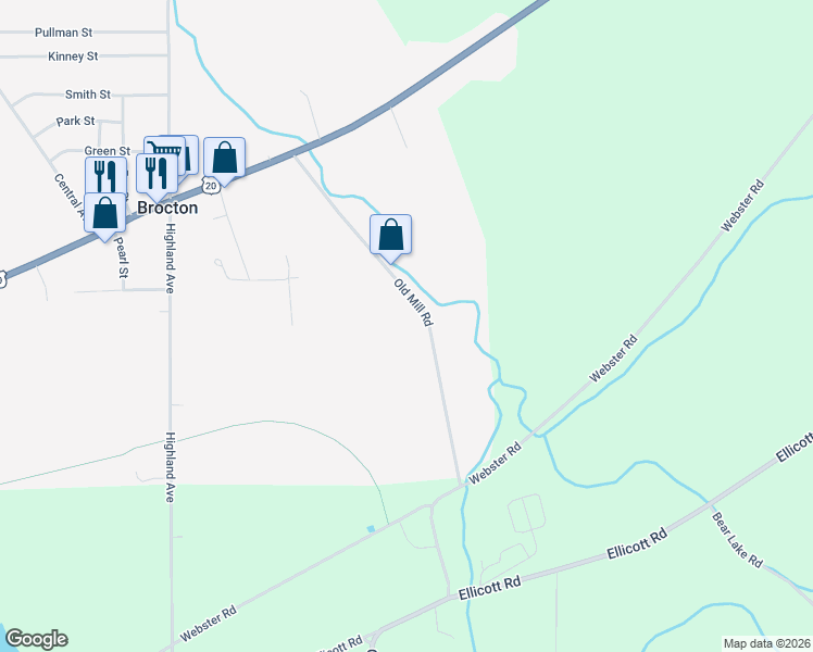 map of restaurants, bars, coffee shops, grocery stores, and more near 85 Old Mill Road in Brocton