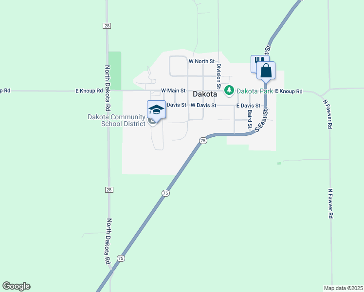 map of restaurants, bars, coffee shops, grocery stores, and more near 309 Church Court in Dakota