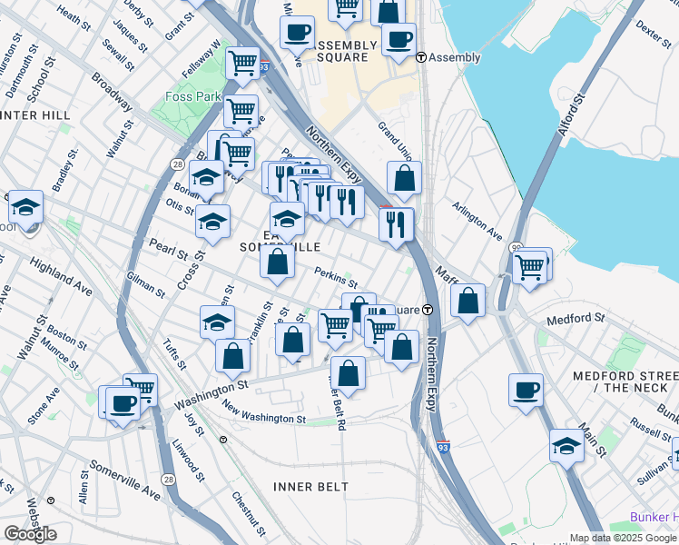 map of restaurants, bars, coffee shops, grocery stores, and more near 20 Lincoln Avenue in Somerville