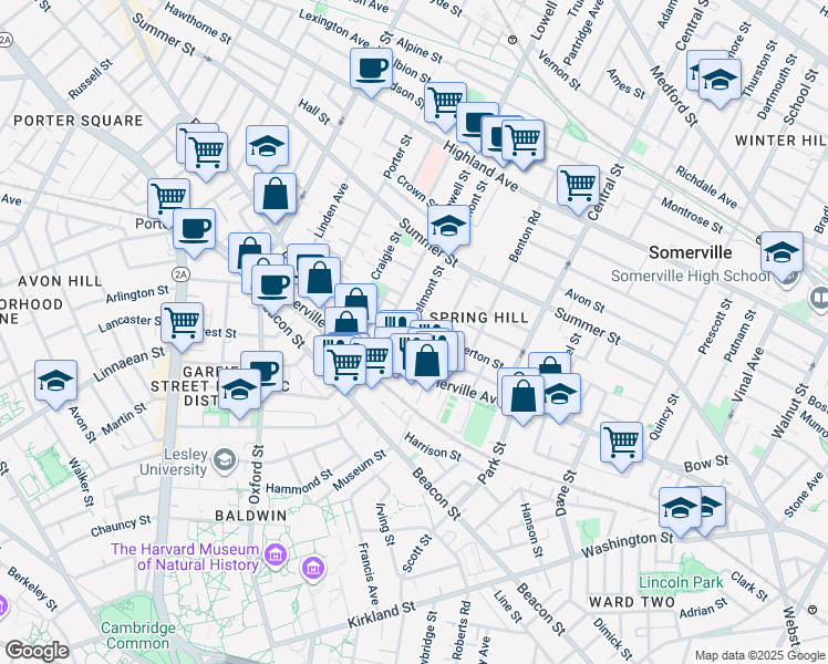 map of restaurants, bars, coffee shops, grocery stores, and more near 22 Belmont Street in Somerville