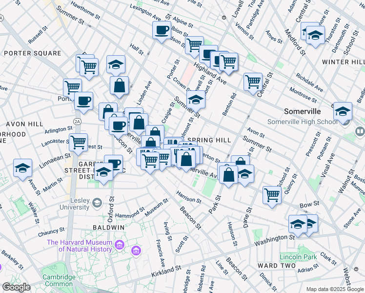 map of restaurants, bars, coffee shops, grocery stores, and more near 22 Belmont Street in Somerville