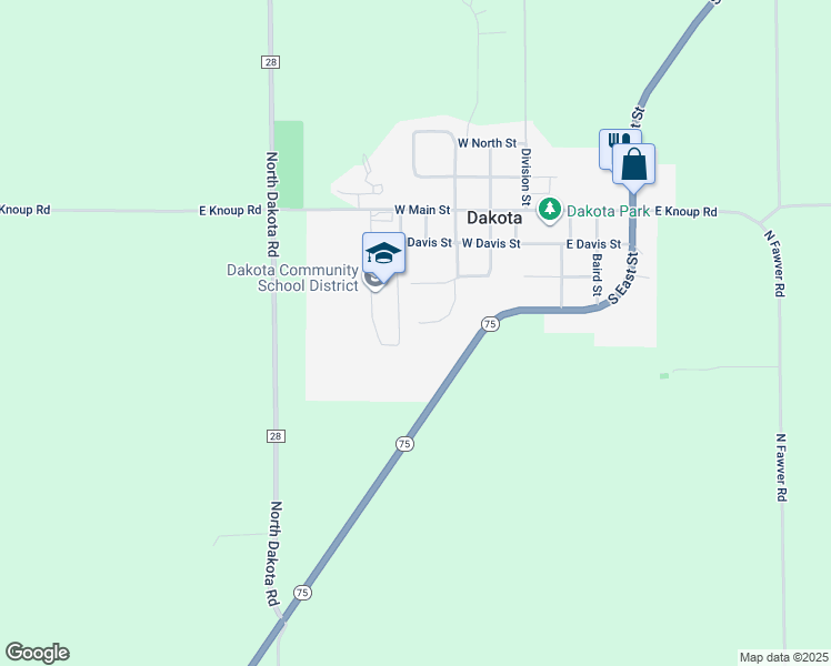 map of restaurants, bars, coffee shops, grocery stores, and more near 309 Church Court in Dakota