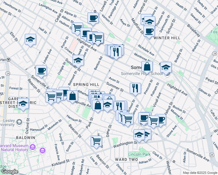map of restaurants, bars, coffee shops, grocery stores, and more near 7 Carter Terrace in Somerville