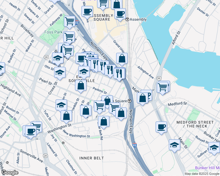 map of restaurants, bars, coffee shops, grocery stores, and more near 20 Lincoln Avenue in Somerville