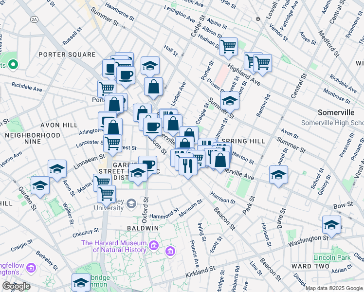 map of restaurants, bars, coffee shops, grocery stores, and more near 693 Somerville Avenue in Somerville