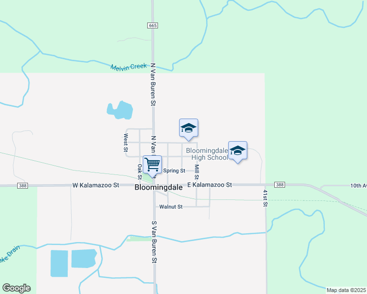 map of restaurants, bars, coffee shops, grocery stores, and more near 315 Cherry Street in Bloomingdale