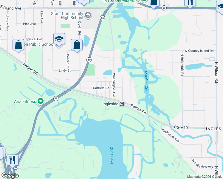 map of restaurants, bars, coffee shops, grocery stores, and more near 124 Washington Street in Ingleside