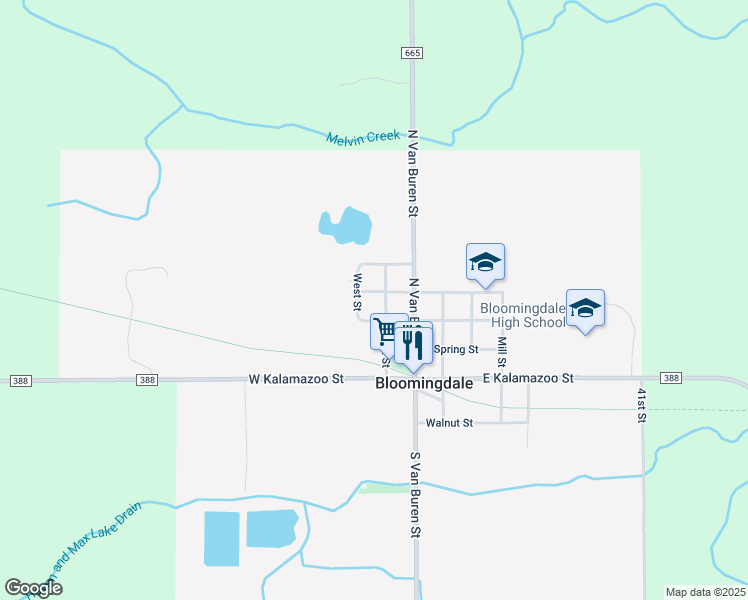 map of restaurants, bars, coffee shops, grocery stores, and more near 206 West Willow Street in Bloomingdale