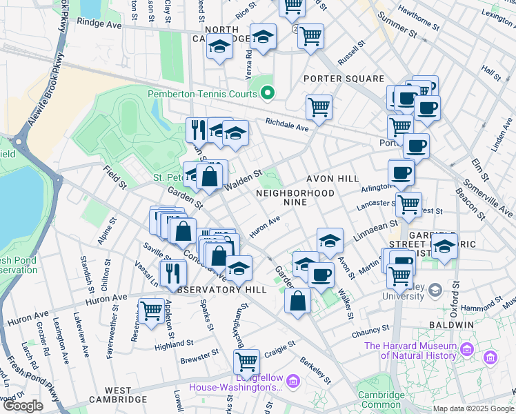 map of restaurants, bars, coffee shops, grocery stores, and more near 261 Upland Road in Cambridge