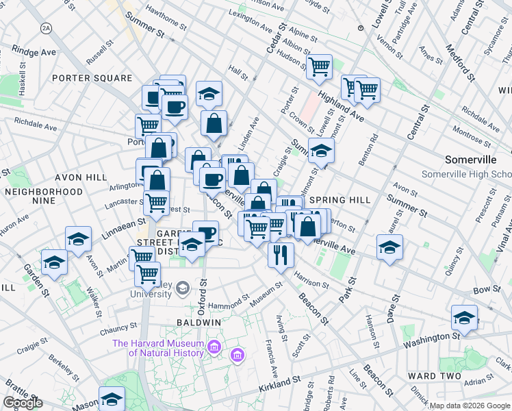 map of restaurants, bars, coffee shops, grocery stores, and more near 693 Somerville Avenue in Somerville