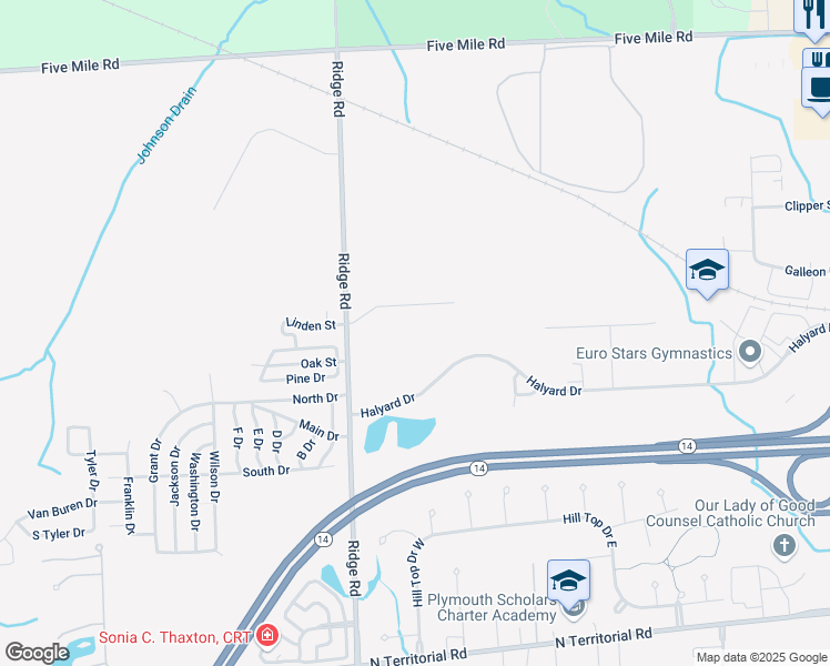 map of restaurants, bars, coffee shops, grocery stores, and more near 49200 Halyard Drive in Plymouth