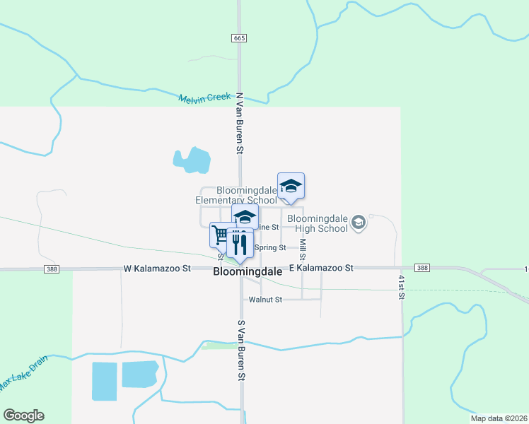 map of restaurants, bars, coffee shops, grocery stores, and more near 311 South Chestnut Street in Bloomingdale