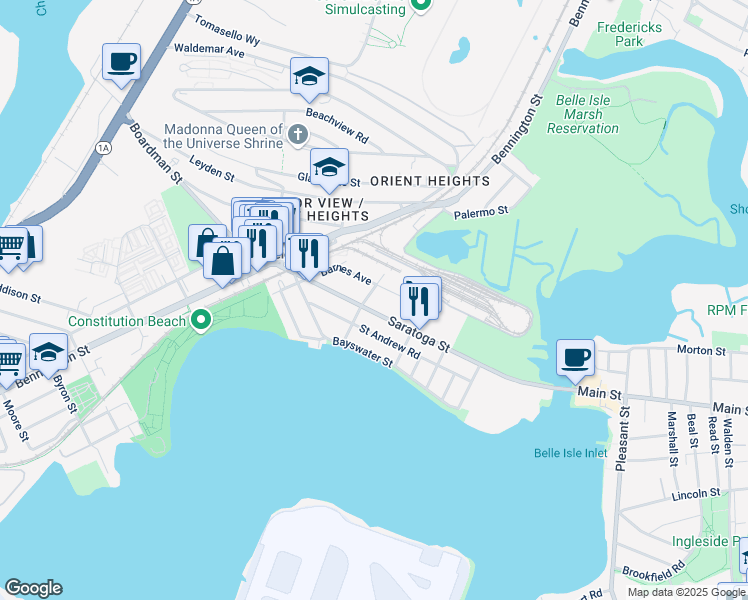 map of restaurants, bars, coffee shops, grocery stores, and more near 37 Saint Edward Road in Boston