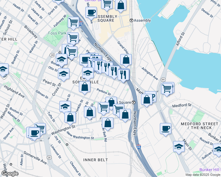 map of restaurants, bars, coffee shops, grocery stores, and more near 20 Lincoln Avenue in Somerville