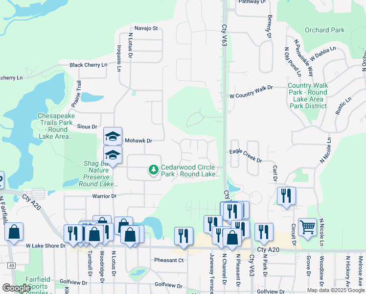map of restaurants, bars, coffee shops, grocery stores, and more near 2055 Westview Lane in Round Lake Beach