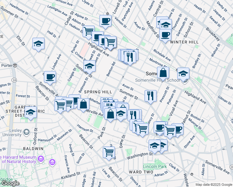 map of restaurants, bars, coffee shops, grocery stores, and more near 7 Carter Terrace in Somerville