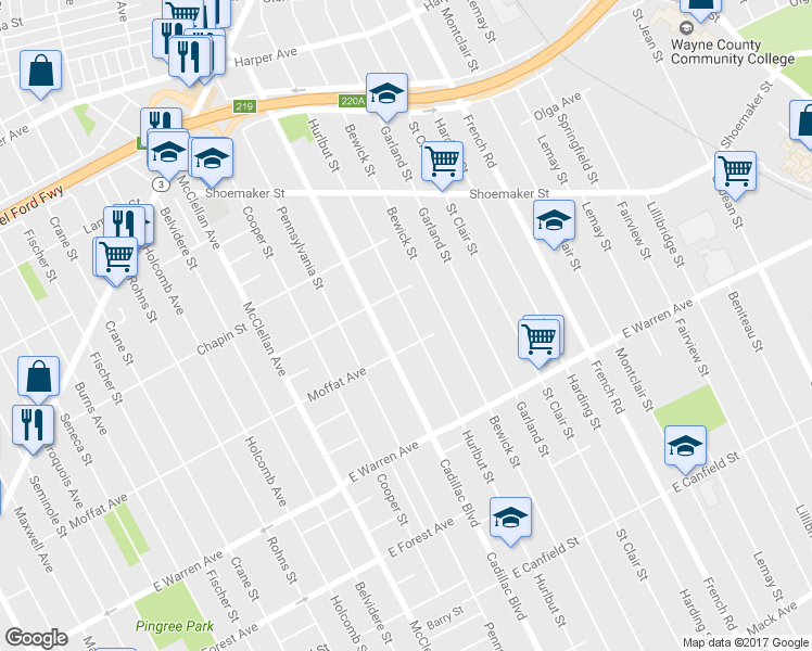 map of restaurants, bars, coffee shops, grocery stores, and more near 5340 Hurlbut Street in Detroit
