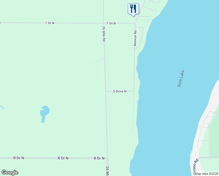 map of restaurants, bars, coffee shops, grocery stores, and more near 21502 26 Mile Road in Olivet