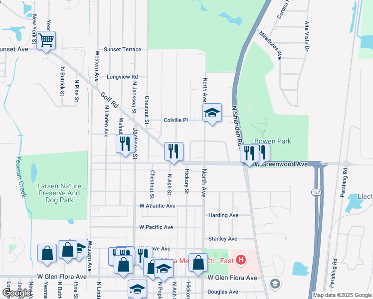 map of restaurants, bars, coffee shops, grocery stores, and more near 470 Glendenning Place in Waukegan
